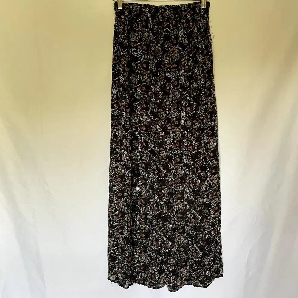 Downeast navy pink floral wide leg flowy pants women's size small lined trousers
